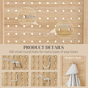 5.6 Ft. Tall 4-Panel Room Divider, Pegboard Panel Freestanding Folding Privacy Screen Panels, Partition Wall Divider for Indoor Bedroom Office, Natural