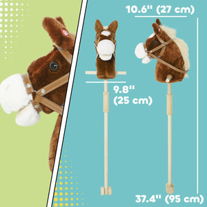 Qaba Unicorn Stick Horse, Plush Hobby Horse with Wood Wheels, Real Pony Neighing and Galloping Sounds, for Kids, Brown