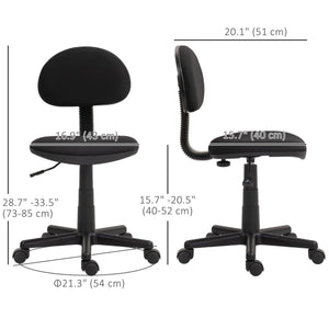 Small Desk Chair, Armless Office Chair with Adjustable Height, 360° Swivel Wheels, Low Back for Small Spaces, Black