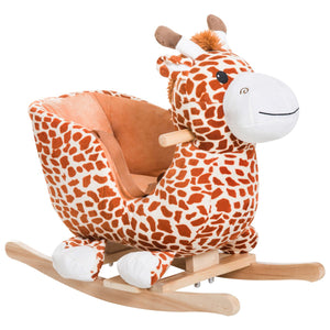 Qaba Wooden Plush Children Kids Rocking Horse Chair for Toddlers with Sound and Safety Belt, Giraffe Theme