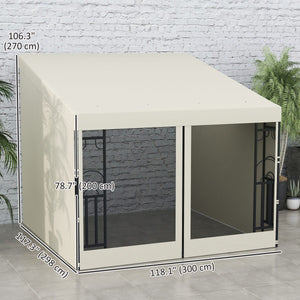10' x 10' Wall Pergola, Outdoor Gazebo with 2 Curtains and 2 Nettings, UV Resistant, for Patio, Deck, Beige – view 3