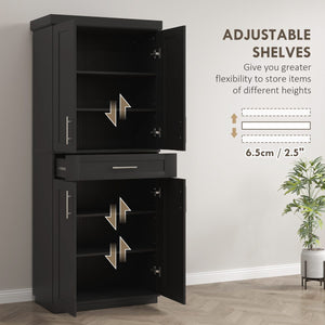 72" Storage Cabinet, Freestanding Kitchen Pantry Cabinet with 4 Doors, Drawer and 3 Adjustable Shelves, Black