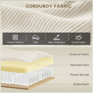86" 3 Seater Sofa, Modern Corduroy Upholstered Couch, Beige