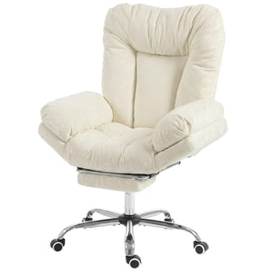 Criss Cross Chair with Wheels, Waterfall Armrests, Overstuffed Wide Office Chair with Footrest, Beige