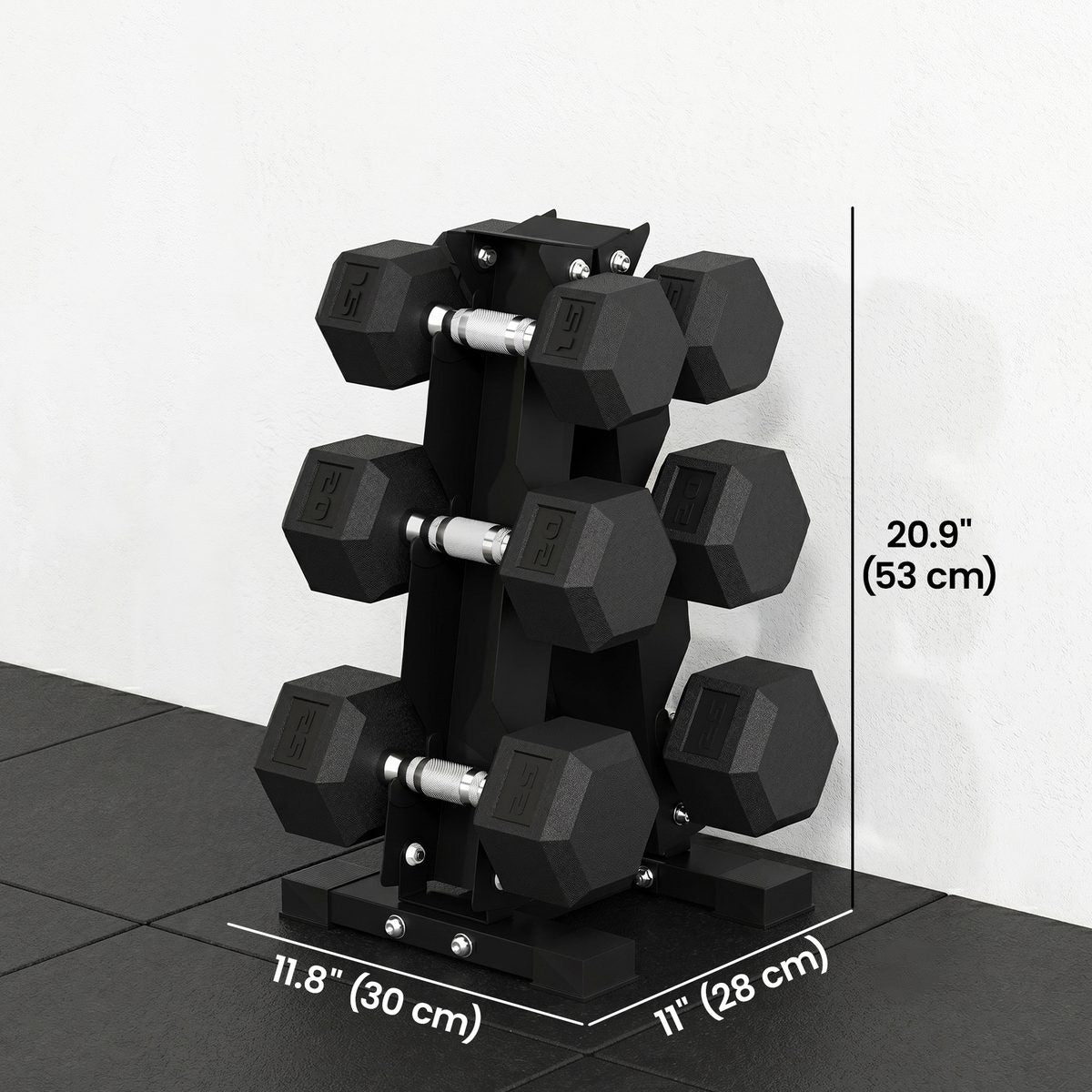 Soozier Hex Dumbbell Weight Set with Vertical Rack, 120lbs Rubber-Coated Dumbbells with Non-Slip Handles