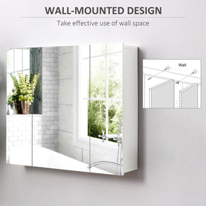 28" x 24" Wall Mounted Mirror Cabinet, Bathroom Medicine Cabinet with Mirror, 3 Doors and Adjustable Shelves, White