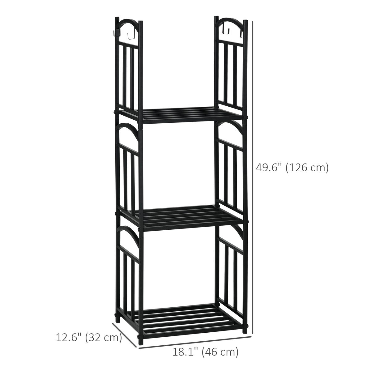 3-Tier Firewood Rack Heavy Duty Wood Storage Log Stacking Shelf with Hanging Hooks, Outdoor Indoor Use, Black