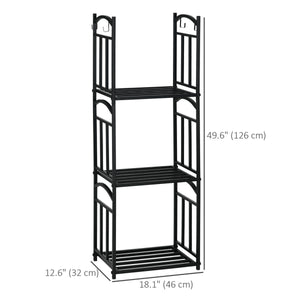 3-Tier Firewood Rack Heavy Duty Wood Storage Log Stacking Shelf with Hanging Hooks, Outdoor Indoor Use, Black