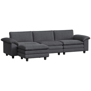 Sectional Sofa, L Shaped Sofa with Deep Seat, Movable Ottoman and Pillow-top Armrests, Dark Grey