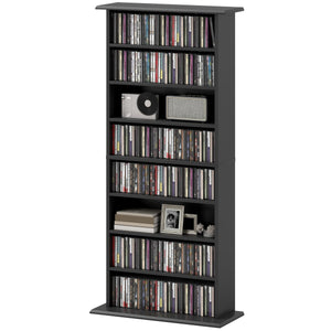 8-Tier DVD Shelf with 6 Adjustable Shelves, Slim CD Shelf, Holds 360 CDs, 185 DVDs or 185 Blu-rays, Black