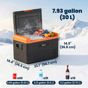 12 Volt Car Refrigerator, 32QT Car Fridge Electric Cooler, 12/24V DC and 100-240V AC, -4-68 ℉, Portable Refrigerator for Truck SUV Travel Camping Road Trips Tailgating