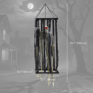 Animatronics Hanging Skeleton Reaper in Cage, Voice-Activated Prop with Flashing Eyes, Easy Setup Indoor
