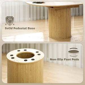 Extendable Kitchen Table for 6-8, 43.5"-59" Farmhouse Dining Table with Pedestal Base Natural Wood Finish