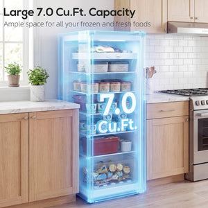 7.0 Cu.Ft Upright Freezer, Compact Stand Up Freezer with 6 Adjustable Shelves, Reversible Door for Home Office, Black