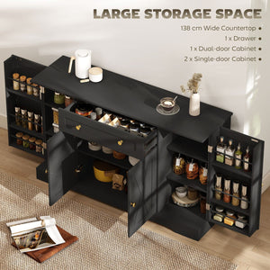 Sideboard Buffet Cabinet, Farmhouse Coffee Bar Cabinet with Door Shelves, Adjustable Shelves, Drawer, Barn Doors, Black