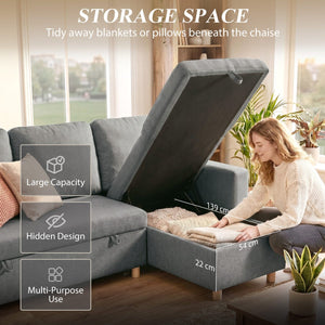 83" Sofa Bed, Pull Out Sleeper L Shaped Sectional Couch with Reversible Storage Chaise, Wide and Deep Seat, Light Grey