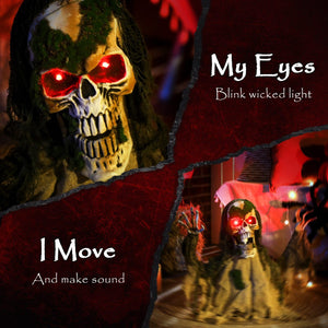 Halloween Animated Skeleton with Glowing LED Eyes, Animatronic Halloween Decorations, Battery Operated