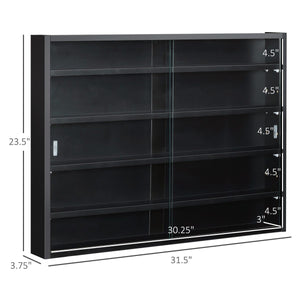 5-Tier Display Cabinet, Shot Glass Display Case, Glass Curio Cabinet with 2 Glass Doors and 4 Adjustable Shelves, Black