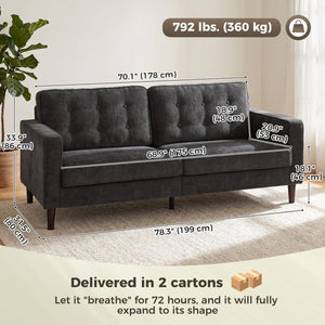 3 Seater Sofa Upholstered with Padded Cushion Modern Button Tufted Couch with Wood Legs, Dark Grey