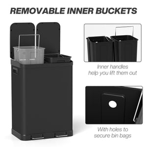 Kitchen Garbage Bin, 2 x 7.9 Gal (2 x 30 L) Trash Can, Soft-Close Garbage Can with Removable Inner Buckets, Black