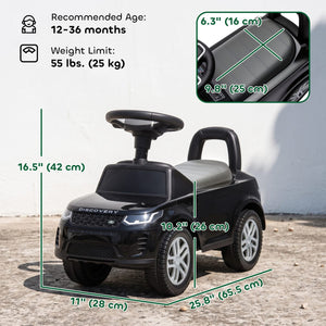 Qaba Licensed Land Rover Ride on Push Car with Anti-Tip Device, Under-Seat Storage, Horn, Engine Sounds for 18-36 M, Black