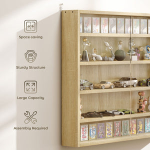 5-storey Display Cabinet, Shot Glass Display Case, Glass Curio Cabinet with 2 Glass Doors and 4 Adjustable Shelves, Oak