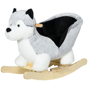 Qaba Baby Rocking Horse, Plush Animal Rocker for Toddlers Aged 18-36 Months, Stuffed Ride Toy with Sounds, Seat Belt, Grey