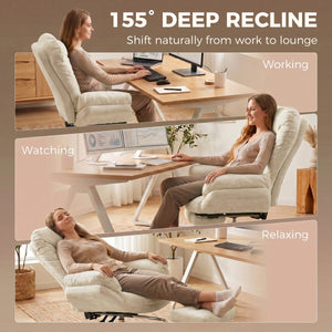 Criss Cross Chair with Wheels, Waterfall Armrests, Overstuffed Wide Office Chair with Footrest, Beige