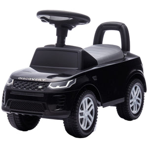 Qaba Licensed Land Rover Ride on Push Car with Anti-Tip Device, Under-Seat Storage, Horn, Engine Sounds for 18-36 M, Black