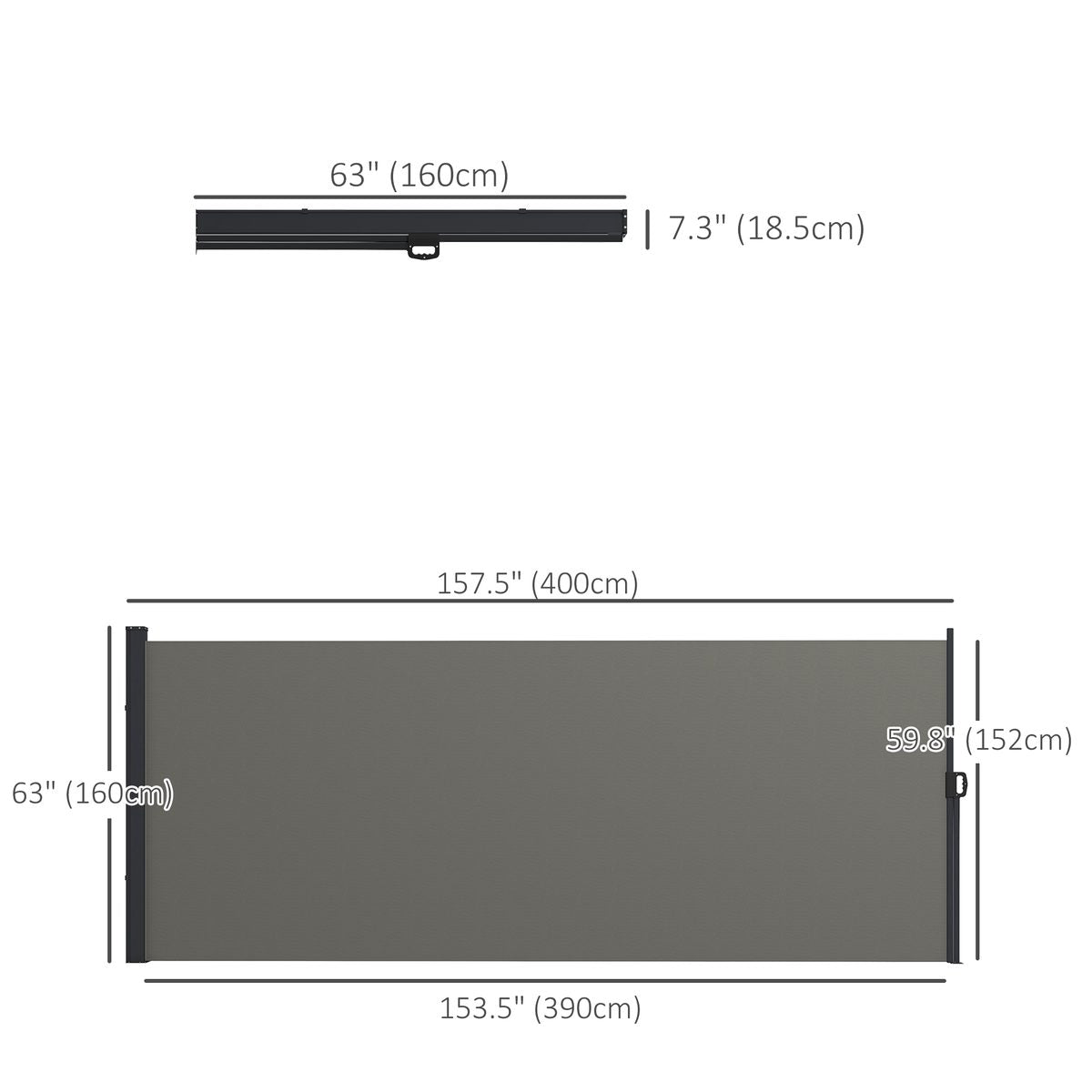 13' x 5' Retractable Side Awning, Outdoor Privacy Screen for Garden, Hot Tub, Balcony, Terrace, Pool, Dark Grey