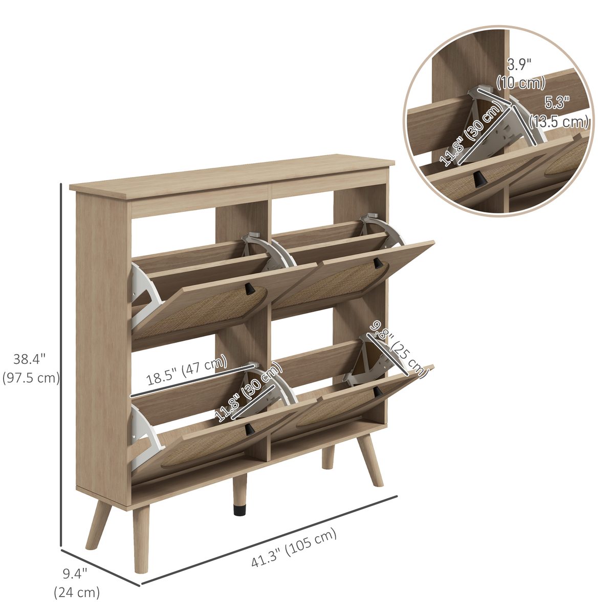 Shoe Cabinet for entryway, Shoe Storage Cabinet with 4 Flip Drawers and Adjustable Shelves for 20 Pairs of Shoes, Oak