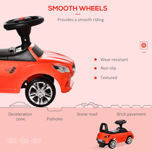 Aosom Kids Ride On Push Car, Foot-to-Floor Walking Sliding Toy Car for Toddler with Under Seat Storage, Music, Headlights Red