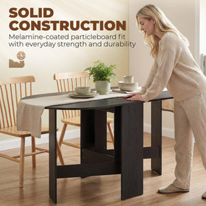 Oval Folding Dining Table, Space Saving Drop Leaf Kitchen Table for Dining Room, Living Room, Black