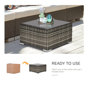 Rattan Garden Coffee Table, 25.6" Square Garden Rattan Table with Tempered Glass Top, Deep Grey