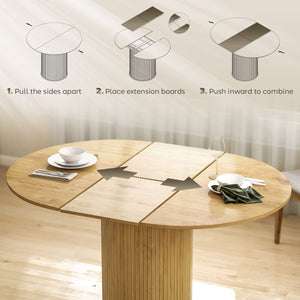 Extendable Kitchen Table for 6-8, 43.5"-59" Farmhouse Dining Table with Pedestal Base Natural Wood Finish