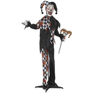 Life Size Halloween Animated Clown with Red Light Up Eyes, Sound Activated Scary Halloween Decorations, Battery Operated