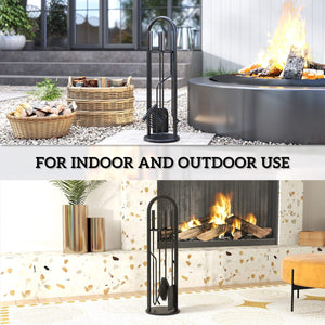 Fireplace Tools Set, 5 Pieces Fireside Accessories with Brush, Shovel, Poker, A Pair of Tongs, Stand, Black