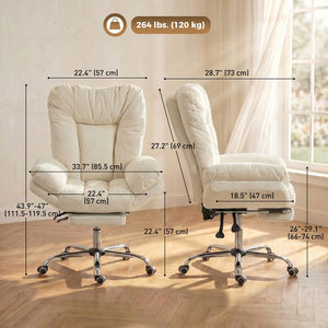 Criss Cross Chair with Wheels, Waterfall Armrests, Overstuffed Wide Office Chair with Footrest, Beige