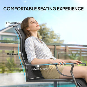C Spring Motion Patio Chairs Set of 2 with Curved High Backrest, Armrest, All Weather Breathable Fabric, Metal Frame