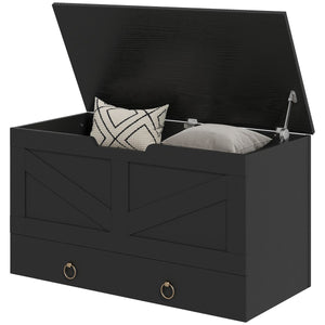 31.5 Inches Storage Chest, Storage Trunk with 2 Safety Hinges for Living Room, Black Wood Grain