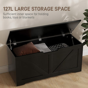 39.4 Inches Storage Chest, Storage Trunk with 2 Safety Hinges for Living Room, Black Wood Grain