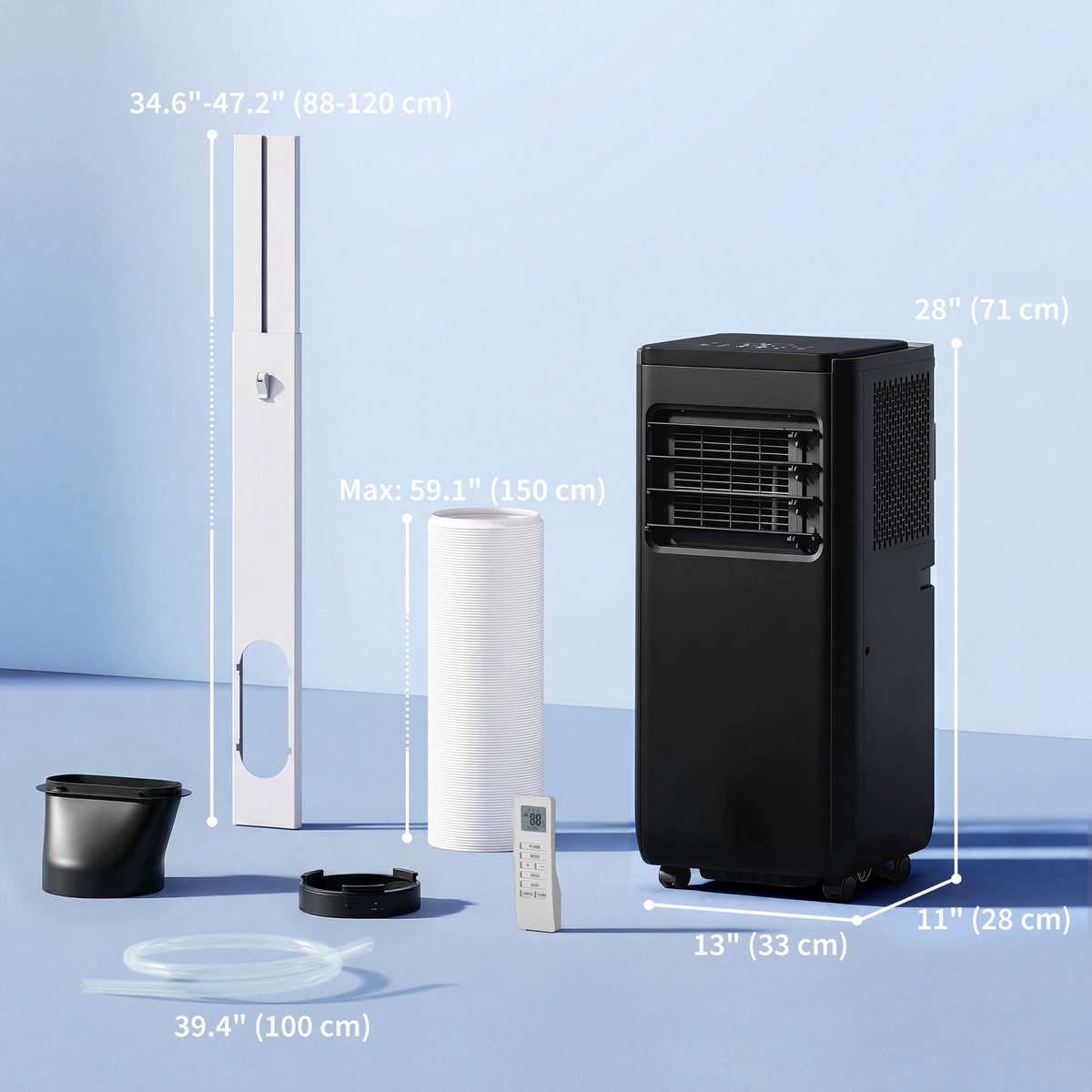 8000 BTU Portable 4-in-1 Air Conditioner with Cool, Dehumidifier, Fan, Sleep, WiFi Voice Remote Control, Black