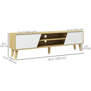 TV Stand for 65 Inch Television, Entertainment Center with Soft Closing Door and Rubberwood Legs, Oak and White
