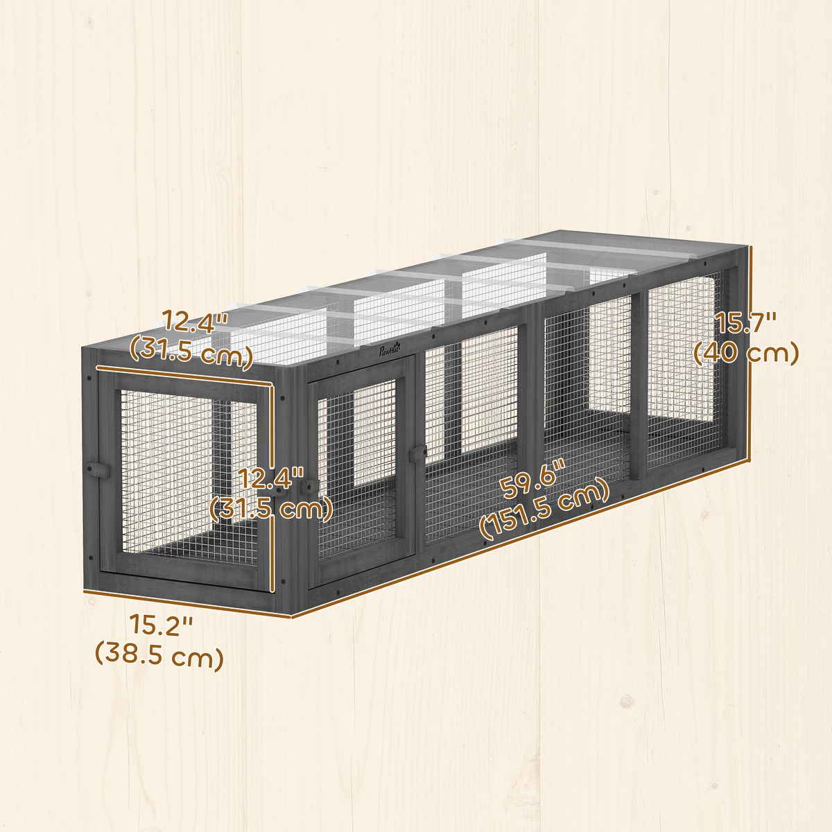 Outdoor Cat Tunnel, Wooden Play Cat Enclosure, Extendable Pet Run with 3 Doors, for Indoor and Outdoor Use, Grey