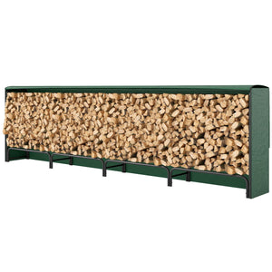 Firewood Rack with Waterproof Cover, 500 kg Log Storage Holder with Steel Chains, 142" x 14" x 39", Dark Green