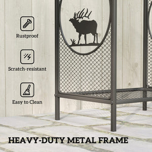 Firewood Rack Outdoor, 19" Heavy Duty Metal Fireplace Log Holder with Mesh Sides and Decorative Deer Patterns