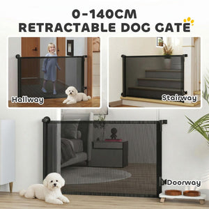 Retractable Dog Gate, 36.6" Tall, Extends to 55" Wide, Mesh Pet Gate with Single Hand Operation, for Stairs, Doorways