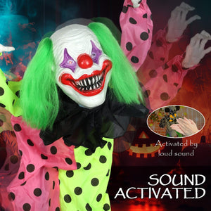 Life Size Stackable Halloween Animated Clown with Red Light Up Eyes, Sound Activated Scary Clown Halloween Decorations