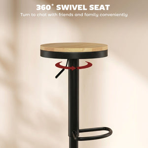 Wood Barstools Set of 2, Swivel Bar Stools with Adjustable Height for Kitchen Counter, Natural Wood and Black