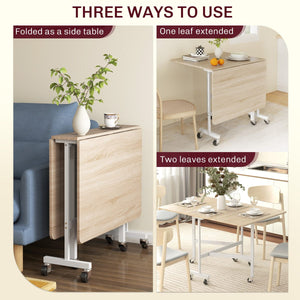 Six-Seater Drop-Leaf Dining Table with Wheels, Oak